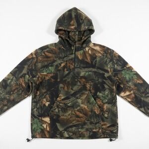 Trail Crest Fleece Hoodie Mens M Camo Green Quarter Zip Leaf Print